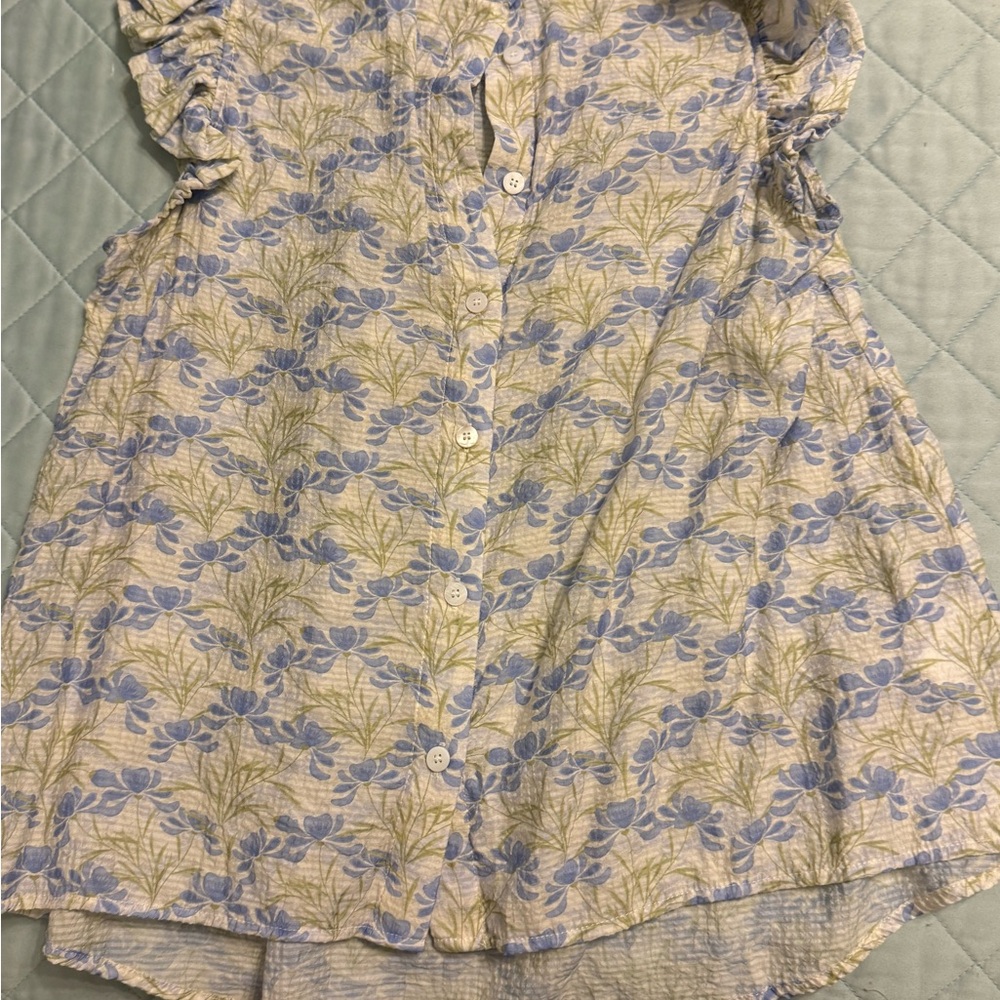 Fate Kids Floral Button Down Shirt in Blue and Cream